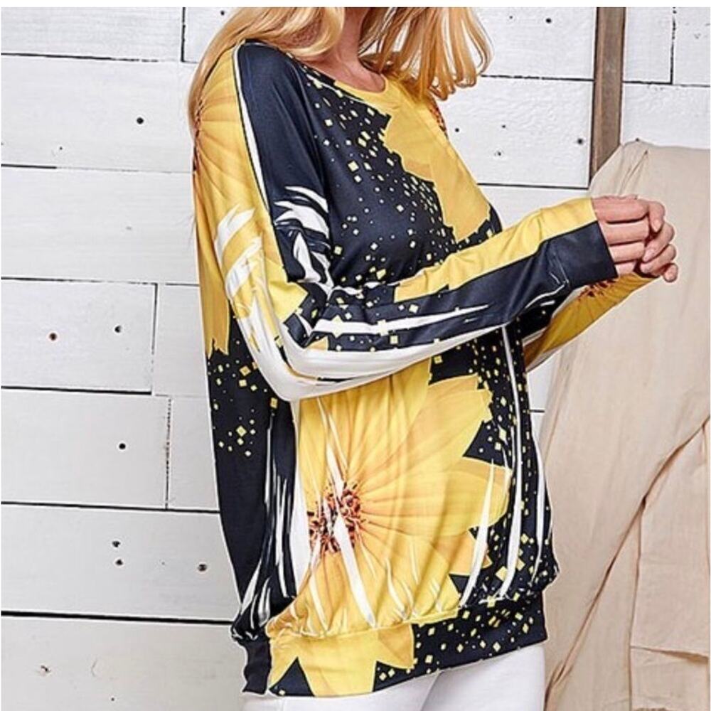Blumin Women’s Plus Blouse Sunflower Shirt Top sz 1X NEW # J-261